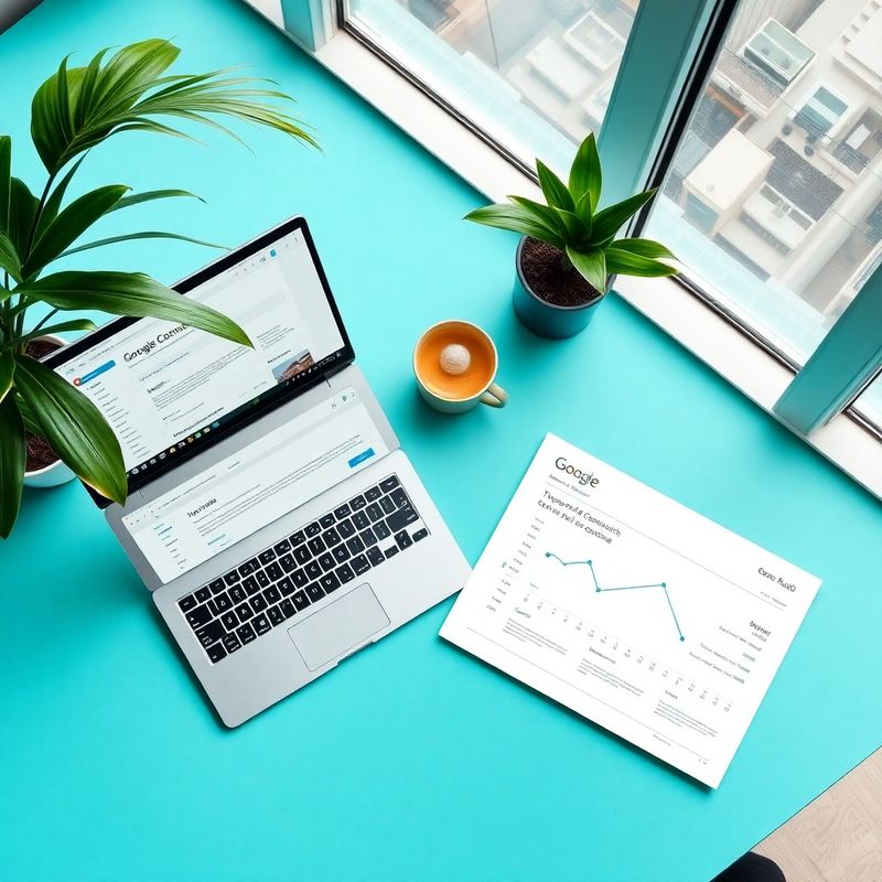 Mesa de trabalho com auditoria SEO e Google Search Console